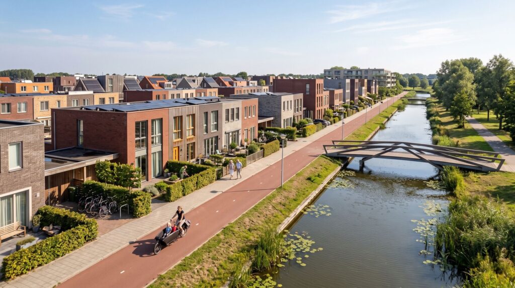 Nieuwbouwwijk aan het water in Almere